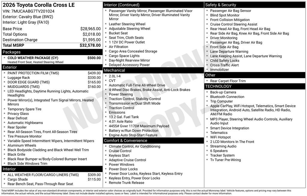 New 2026 Toyota Corolla Cross LE w/ Cold Weather Package AWD/4WD image 6