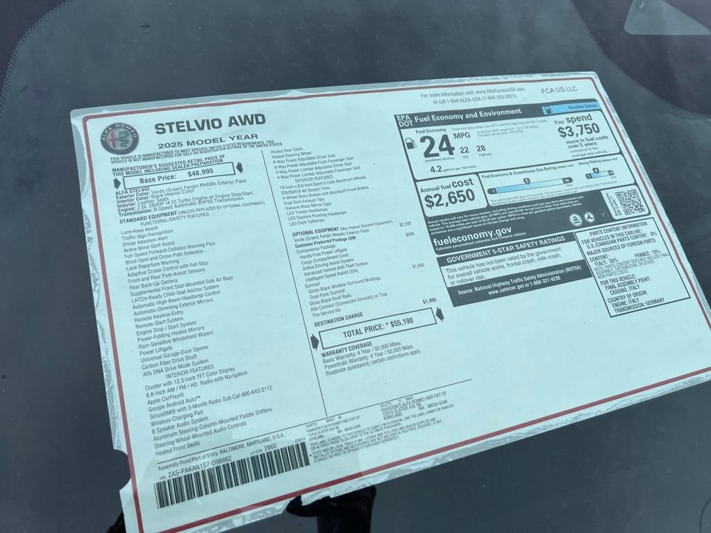 New 2025 Alfa Romeo Stelvio Sprint w/ Convenience Package image 7