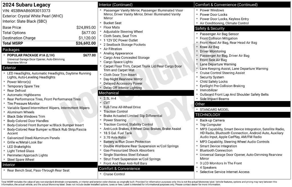Certified 2024 Subaru Legacy w/ Popular Package #1A AWD/4WD image 21