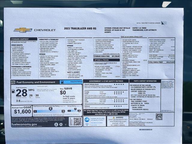Used 2023 Chevrolet TrailBlazer RS w/ Sun and Liftgate Package AWD/4WD image 27