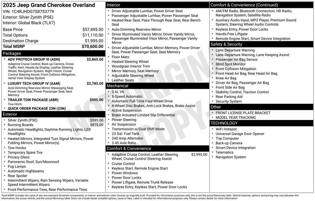 New 2025 Jeep Grand Cherokee Overland w/ Adv Protech Group III AWD/4WD image 6
