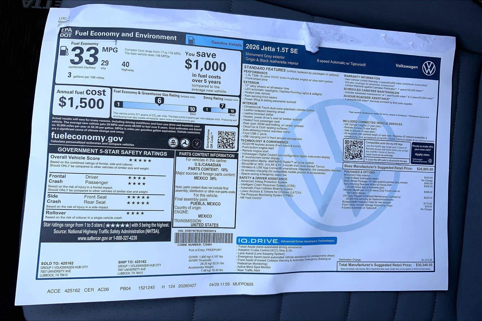 New 2026 Volkswagen Jetta SE FWD image 22