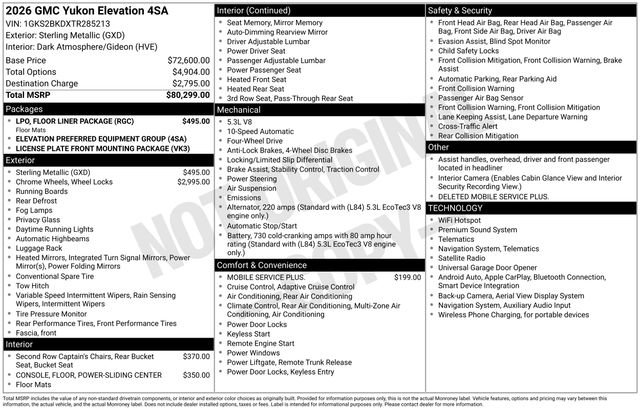 New 2026 GMC Yukon Elevation w/ LPO, Floor Liner Package AWD/4WD image 34