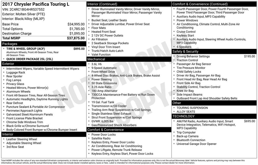 Used 2017 Chrysler Pacifica Touring-L w/ Tire & Wheel Group FWD image 7