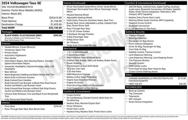 Used 2024 Volkswagen Taos SE w/ Black Wheel Plus Package AWD/4WD image 18