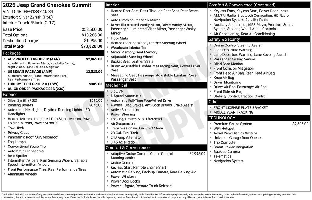 New 2025 Jeep Grand Cherokee Summit w/ Adv Protech Group IV AWD/4WD image 6