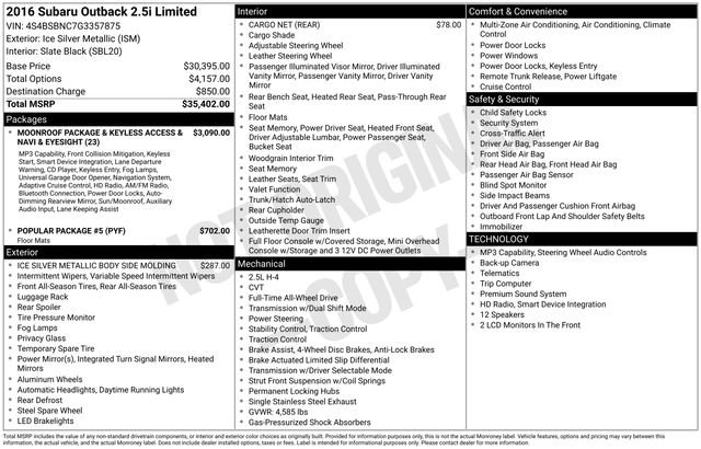 Used 2016 Subaru Outback 2.5i Limited image 30