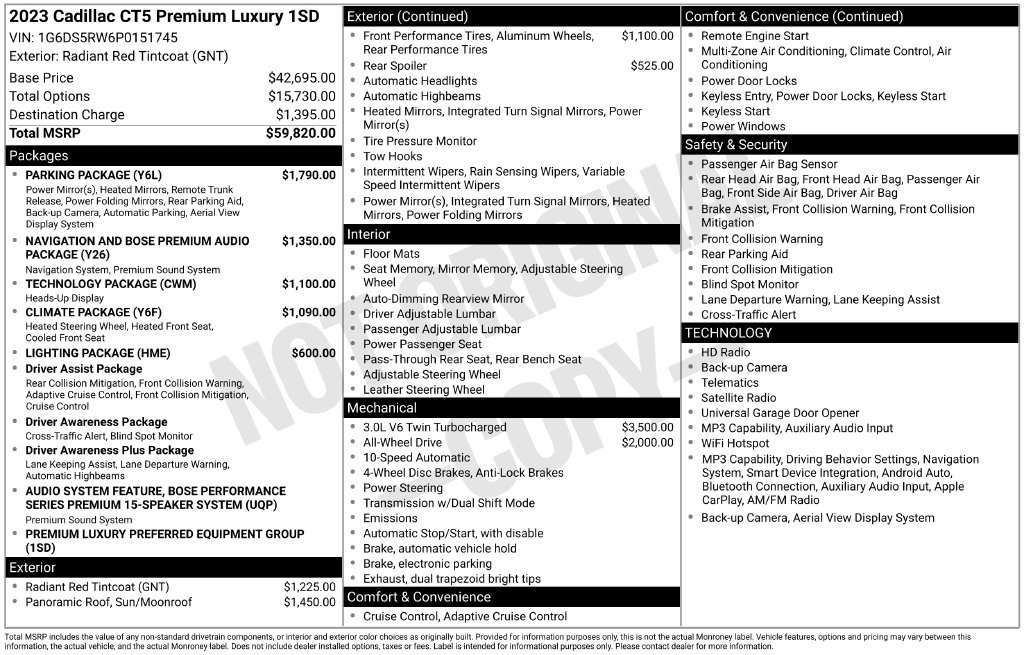 Certified 2023 Cadillac CT5 Premium Luxury w/ Parking Package AWD/4WD image 45