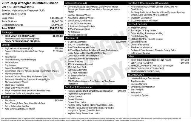 Used 2022 Jeep Wrangler Unlimited Rubicon w/ Cold Weather Group image 37