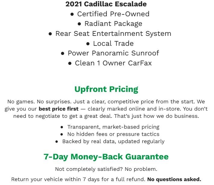 Certified 2021 Cadillac Escalade Premium Luxury w/ LPO, Radiant Package image 2