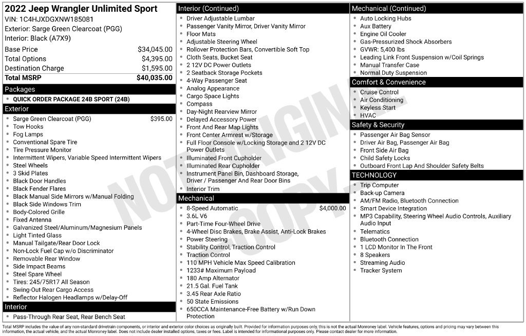 Used 2022 Jeep Wrangler Unlimited Sport AWD/4WD image 6