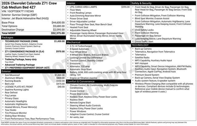 New 2026 Chevrolet Colorado Z71 w/ Technology Package AWD/4WD image 32