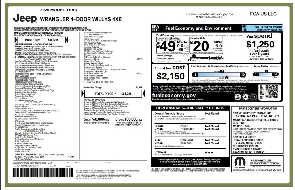 Certified 2025 Jeep Wrangler Unlimited Sport S 4xe AWD/4WD image 3