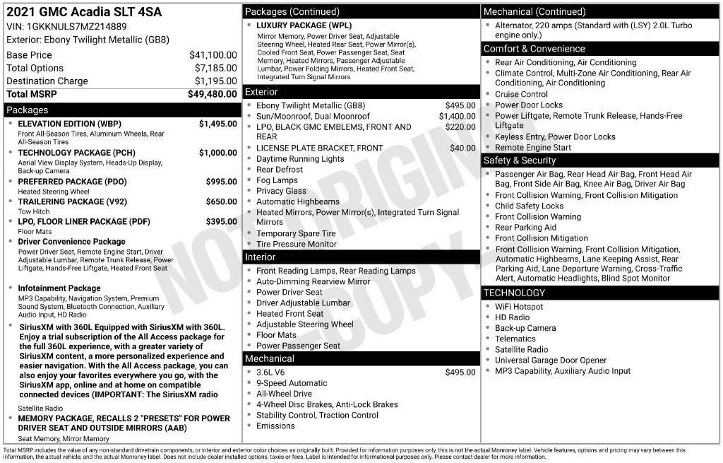 Used 2021 GMC Acadia SLT w/ Elevation Edition AWD/4WD image 39