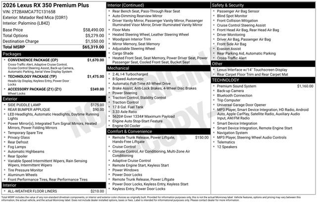 Certified 2026 Lexus RX 350 Premium Plus w/ Convenience Package AWD/4WD image 41