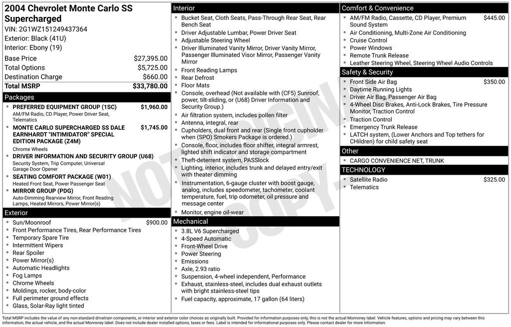 Used 2004 Chevrolet Monte Carlo SS w/ Preferred Equipment Group image 16