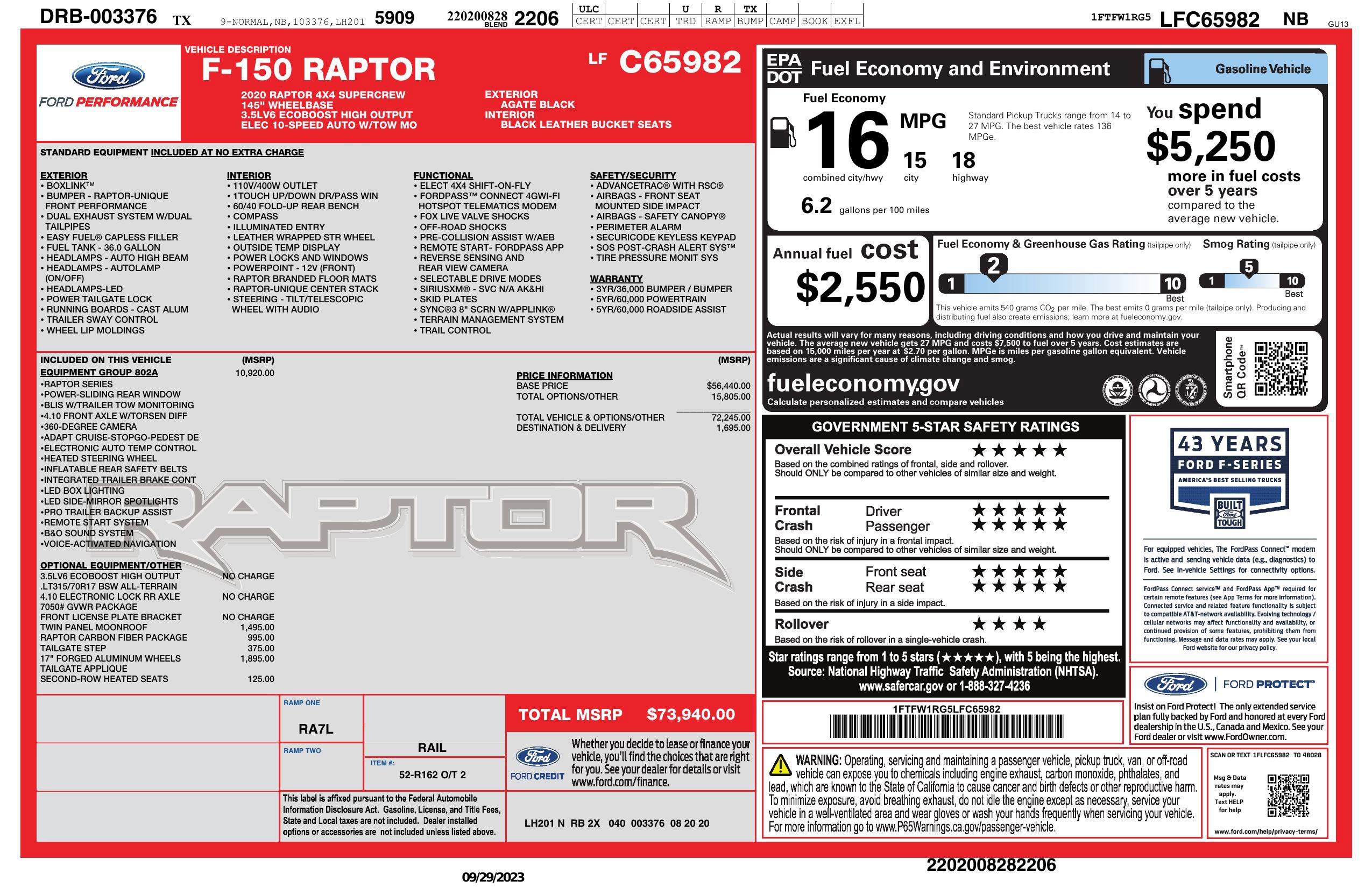 Used 2020 Ford F150 Raptor w/ Equipment Group 802A Luxury image 3