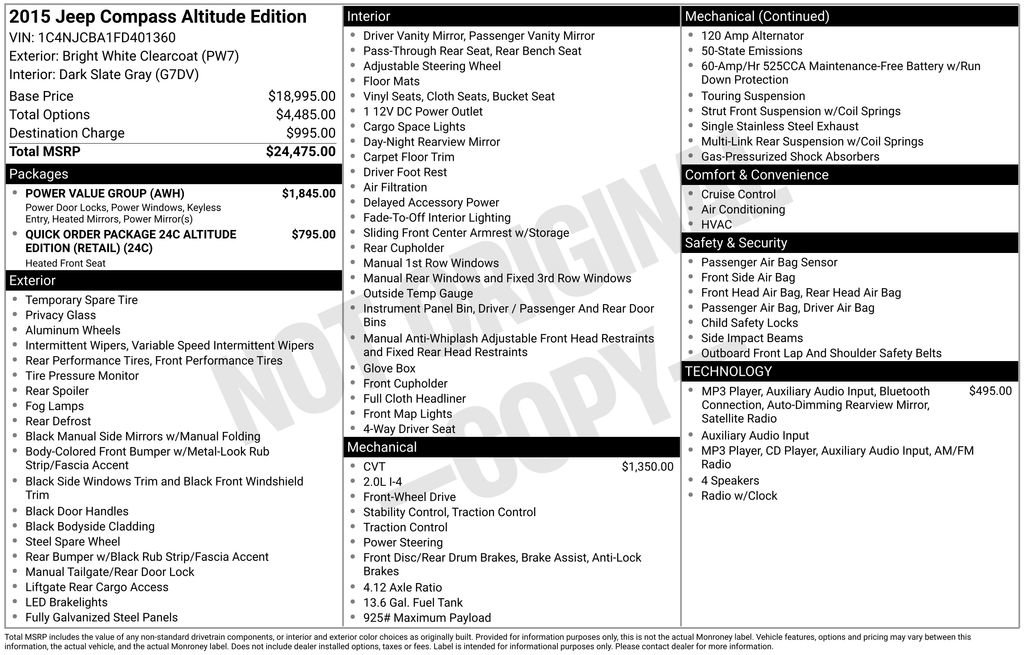 Used 2015 Jeep Compass Sport w/ Power Value Group