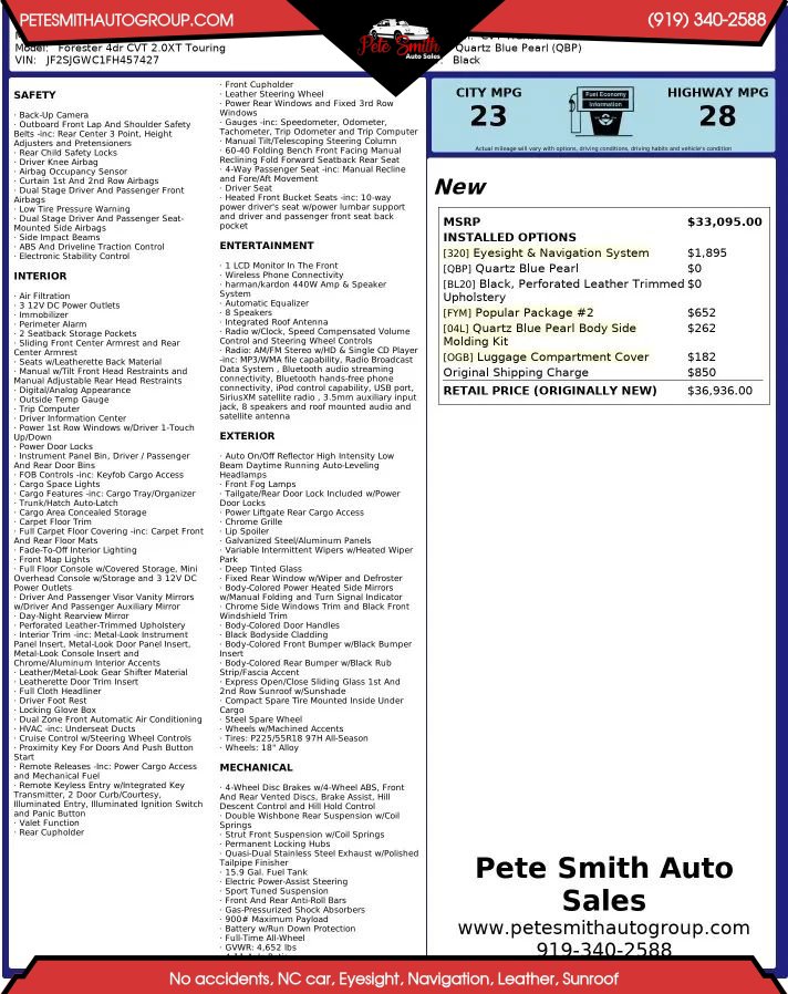 Used 2015 Subaru Forester 2.0XT Touring w/ Eyesight & Navigation System image 43