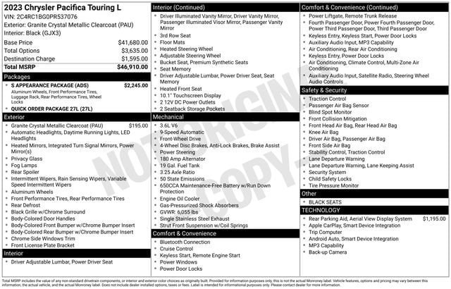 Used 2023 Chrysler Pacifica Touring-L w/ S Appearance Package FWD image 31
