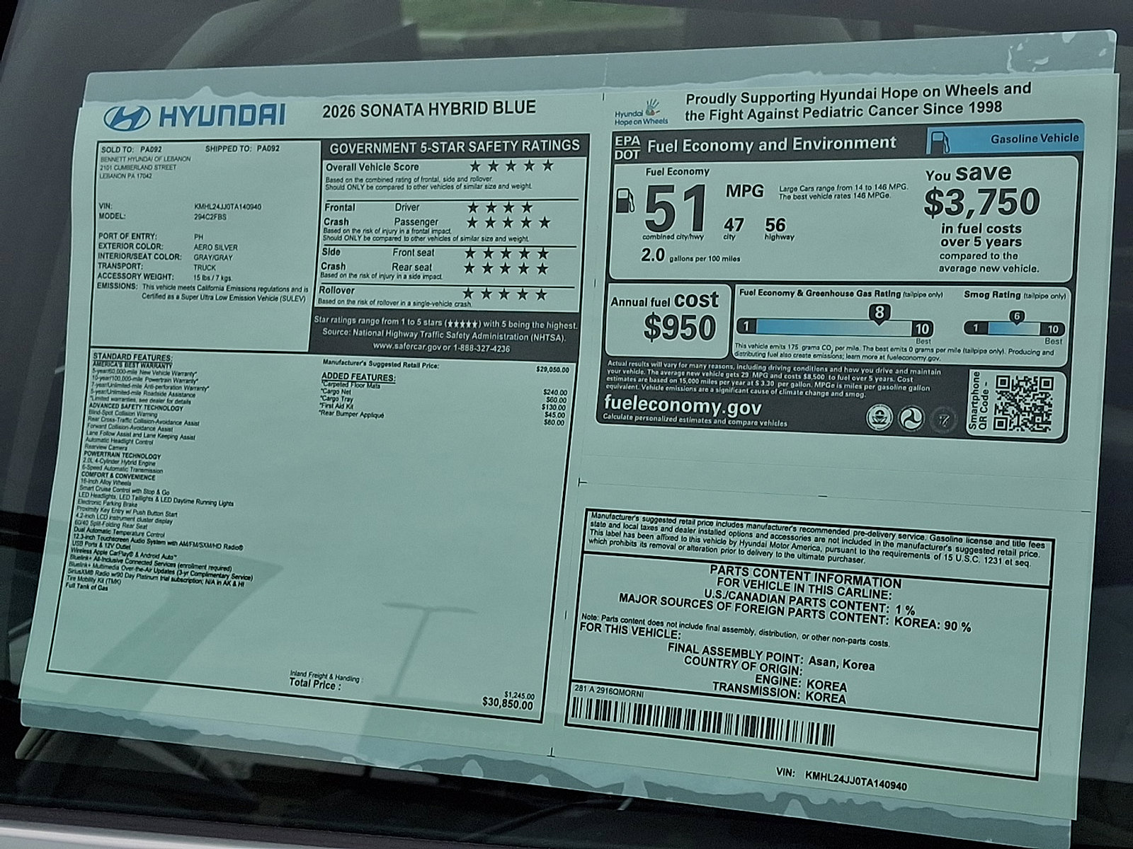 New 2026 Hyundai Sonata Blue image 10