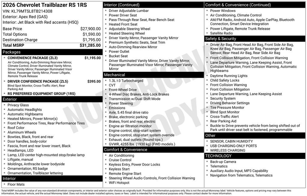 New 2026 Chevrolet TrailBlazer RS w/ Convenience Package FWD image 30