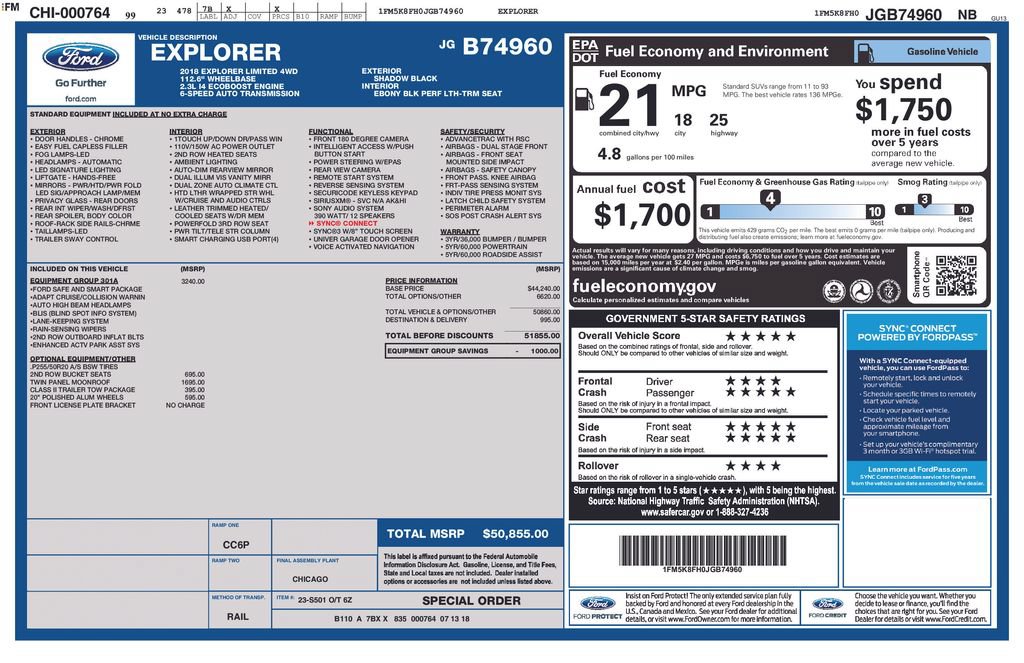 Used 2018 Ford Explorer Limited w/ Equipment Group 301A AWD/4WD image 54