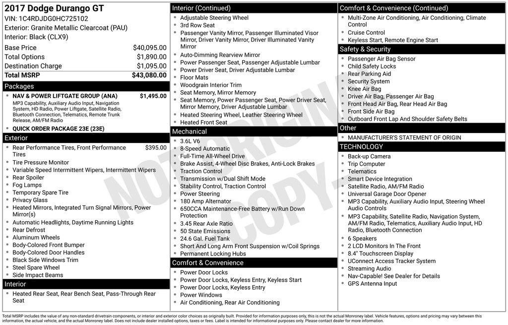 Certified 2017 Dodge Durango GT w/ Nav & Power Liftgate Group AWD/4WD image 7