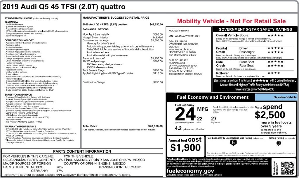Used 2019 Audi Q5 2.0T Premium w/ Convenience Package