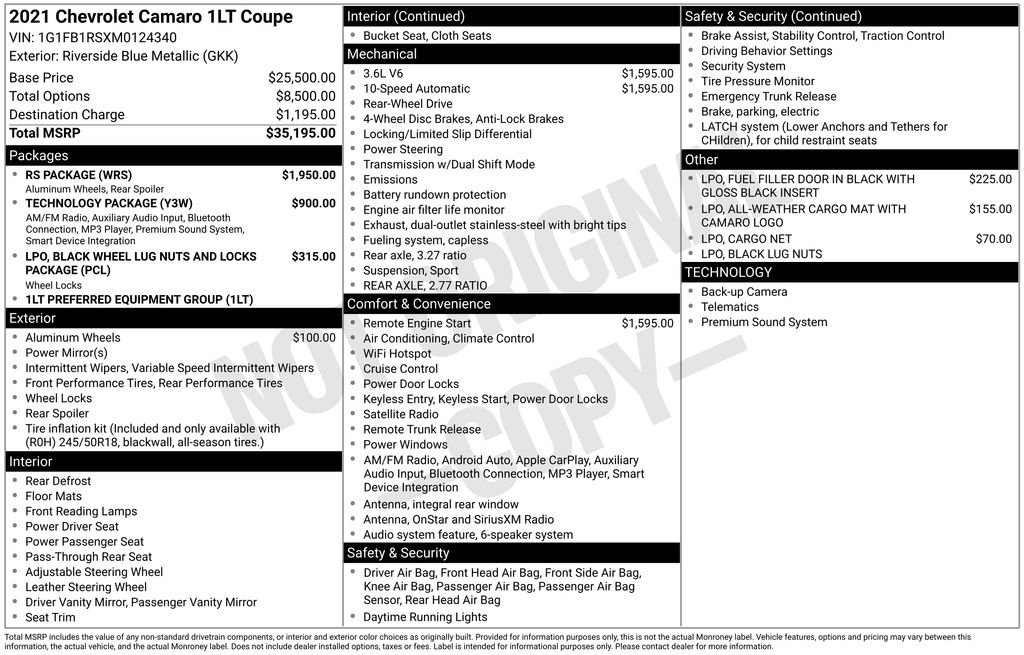 Used 2021 Chevrolet Camaro LT w/ RS Package image 3