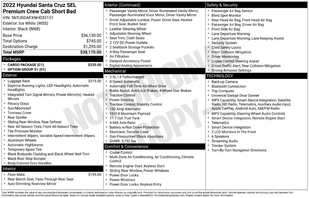 Used 2022 Hyundai Santa Cruz SEL Premium w/ Cargo Package AWD/4WD image 6