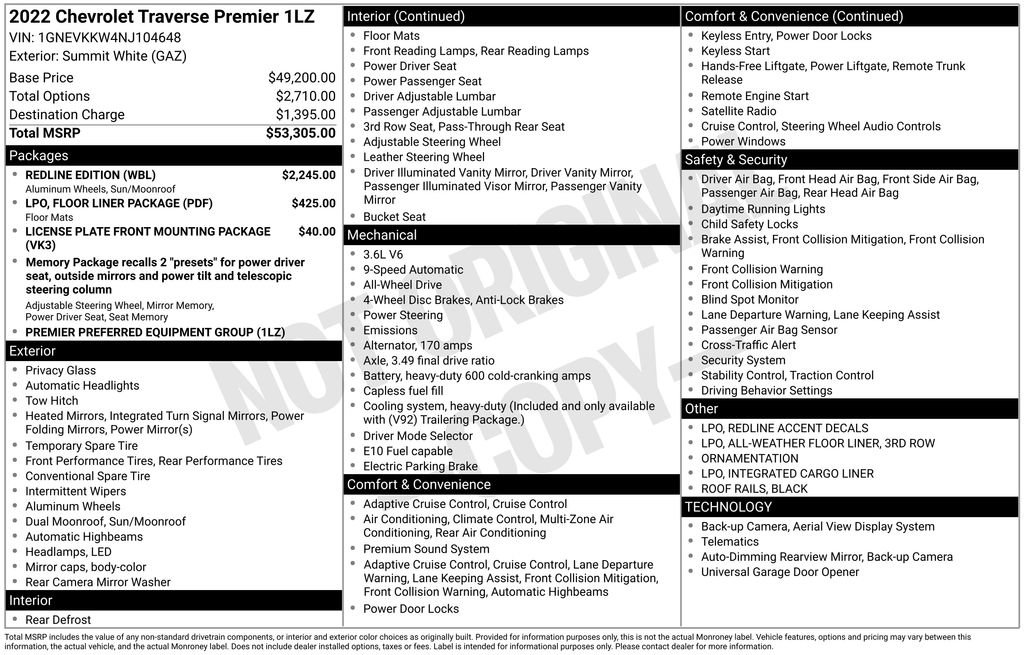 Used 2022 Chevrolet Traverse Premier w/ Redline Edition AWD/4WD image 32