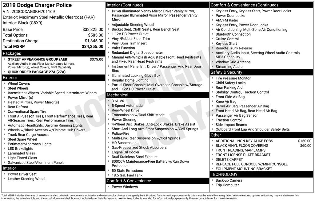 Used 2019 Dodge Charger Police w/ Street Appearance Group RWD image 5