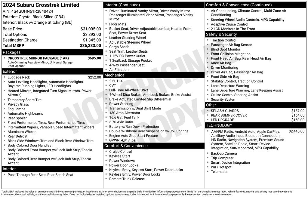 Certified 2024 Subaru Crosstrek 2.5i Limited w/ Crosstrek Mirror Package AWD/4WD image 54