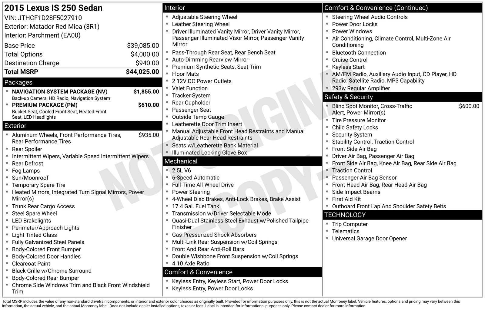Used 2015 Lexus IS 250 AWD w/ Navigation System Package image 6