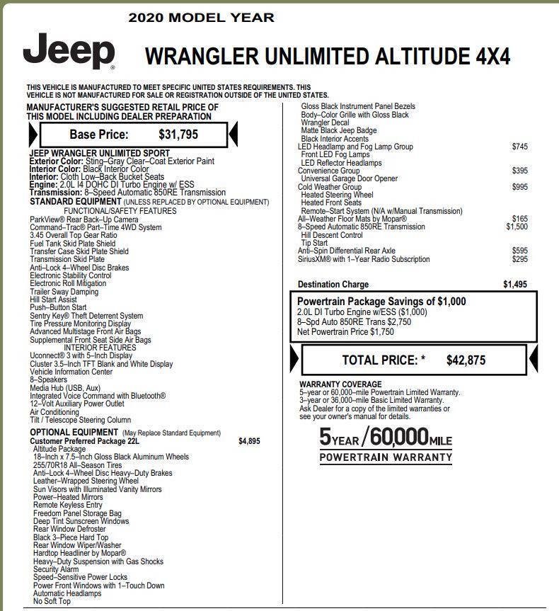 Used 2020 Jeep Wrangler Unlimited Sport AWD/4WD image 17