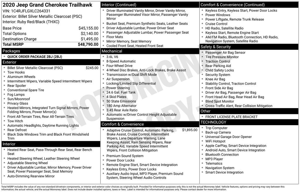 Used 2020 Jeep Grand Cherokee Trailhawk AWD/4WD image 6