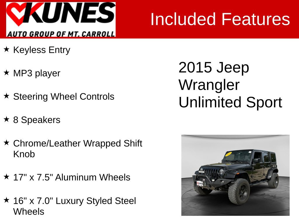 Used 2015 Jeep Wrangler Unlimited Sport w/ Quick Order Package 24S AWD/4WD image 3