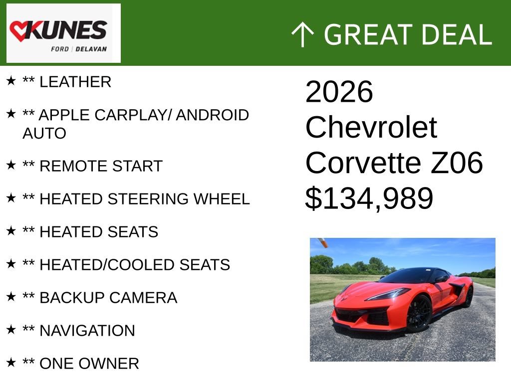 Used 2026 Chevrolet Corvette Z06 w/ Stealth Interior Trim Package RWD image 2