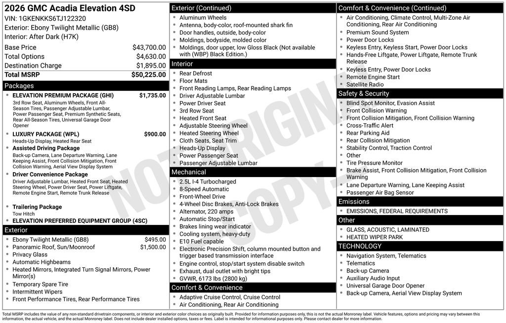 New 2026 GMC Acadia Elevation w/ Elevation Premium Package image 39