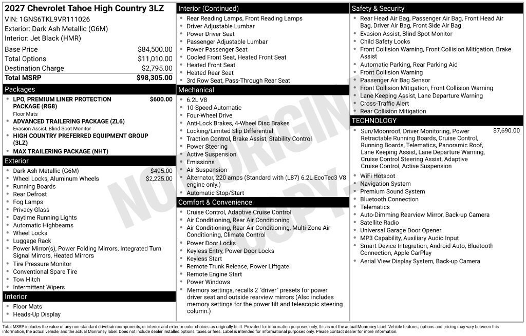 New 2027 Chevrolet Tahoe High Country AWD/4WD image 4