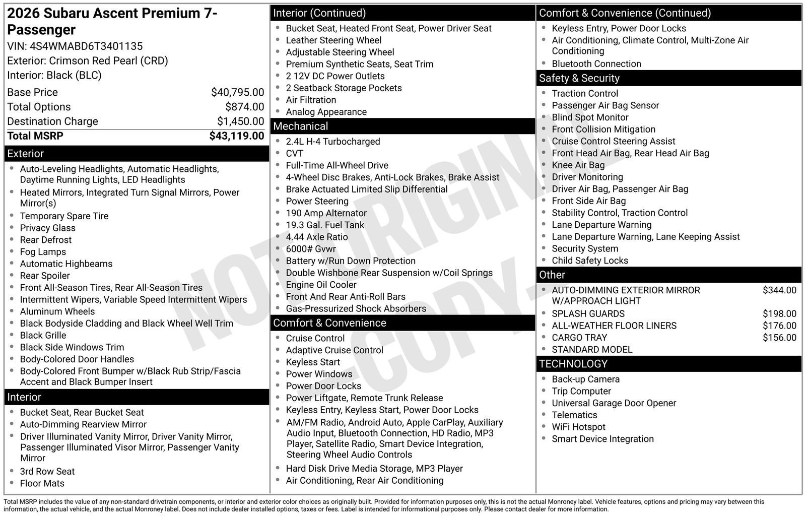New 2026 Subaru Ascent Premium image 4