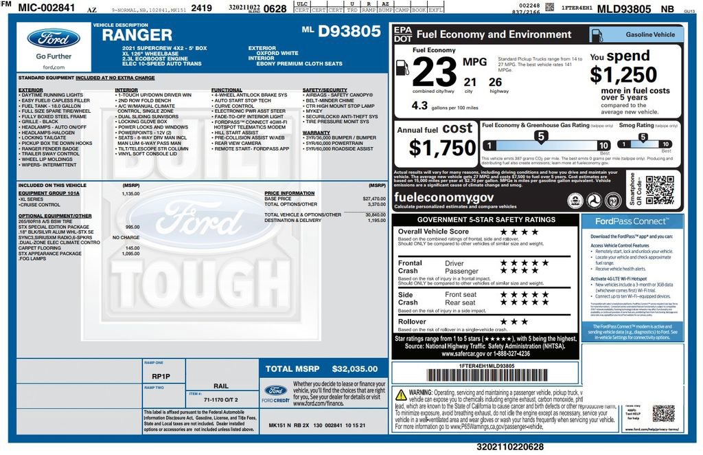 Used 2021 Ford Ranger XL w/ Equipment Group 101A High RWD image 3