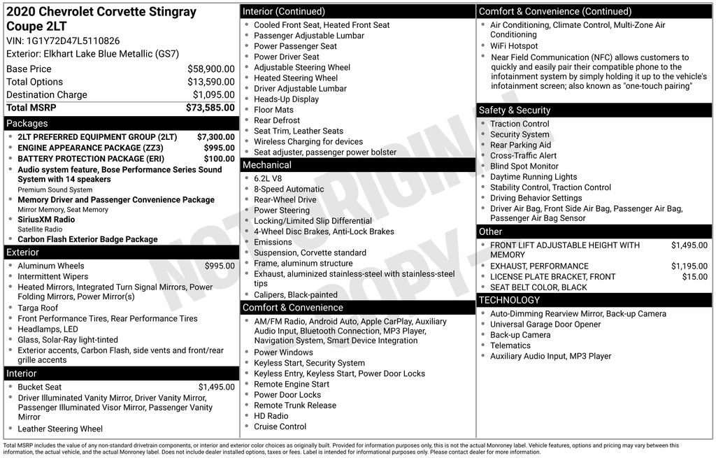 Used 2020 Chevrolet Corvette Stingray Preferred Cpe w/ 2LT Preferred Equipment Group image 10