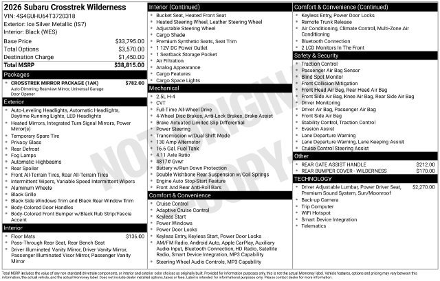 New 2026 Subaru Crosstrek 2.5i Wilderness w/ Crosstrek Mirror Package AWD/4WD image 2