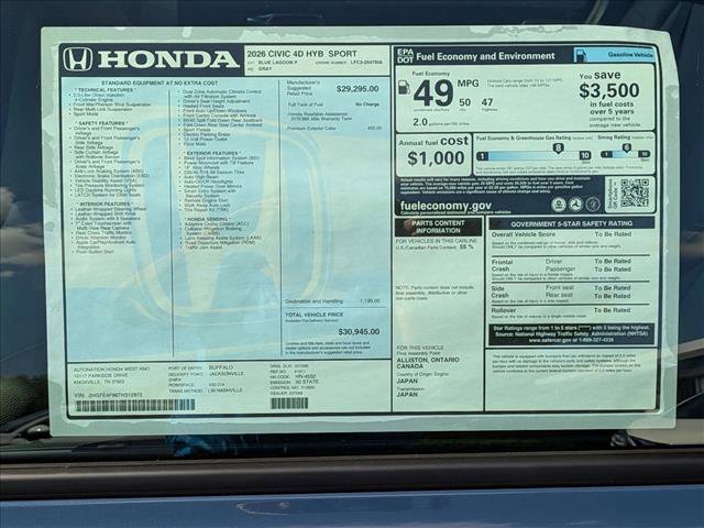 New 2026 Honda Civic FWD Hybrid Sedan image 17