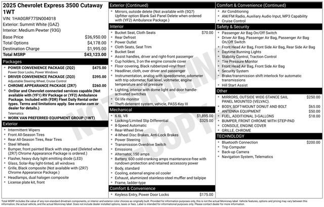 New 2025 Chevrolet Express 3500 w/ Power Convenience Package RWD image 5