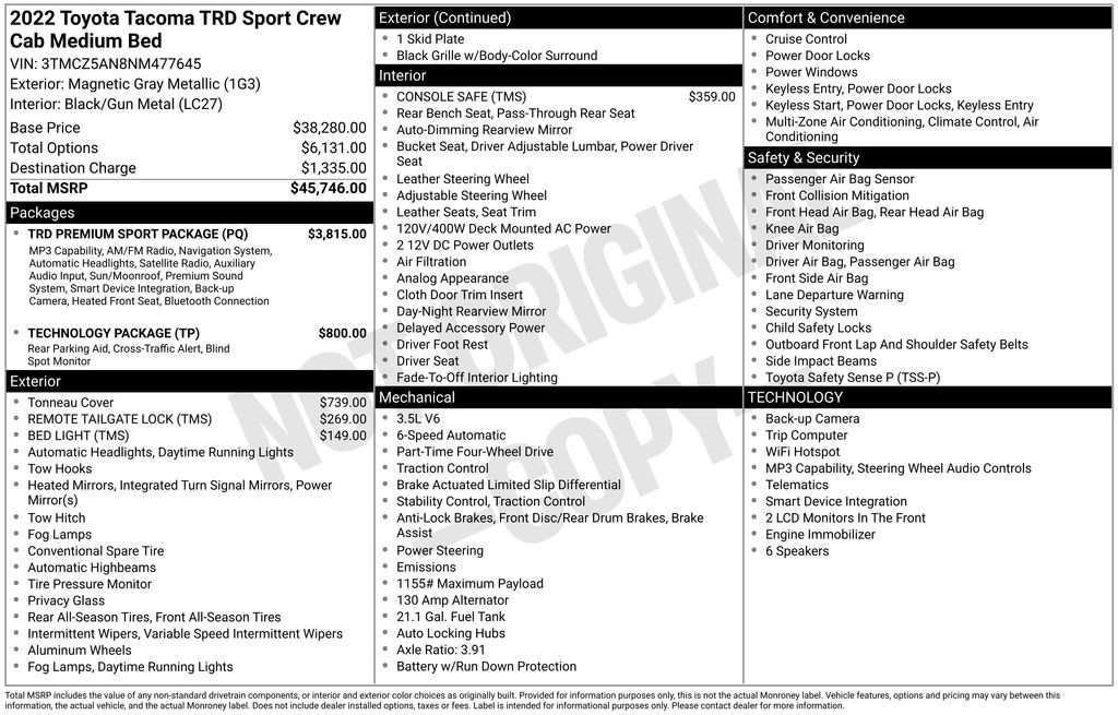 Certified 2022 Toyota Tacoma TRD Sport w/ TRD Premium Sport Package AWD/4WD image 32