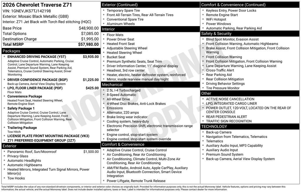 New 2026 Chevrolet Traverse Z71 w/ Enhanced Driving Package AWD/4WD image 3
