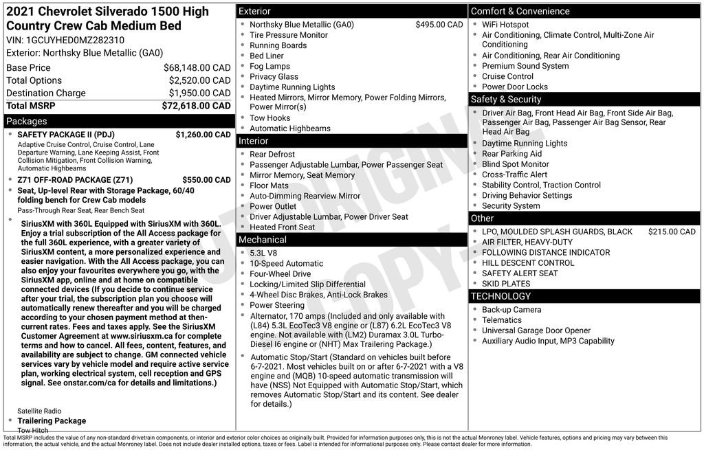Used 2021 Chevrolet Silverado 1500 High Country w/ Safety Package II AWD/4WD image 2